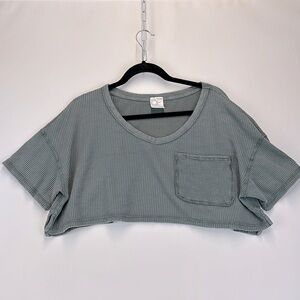 AERIE OFFLINE Cropped Boxy Waffle T-shirt Green Size Small